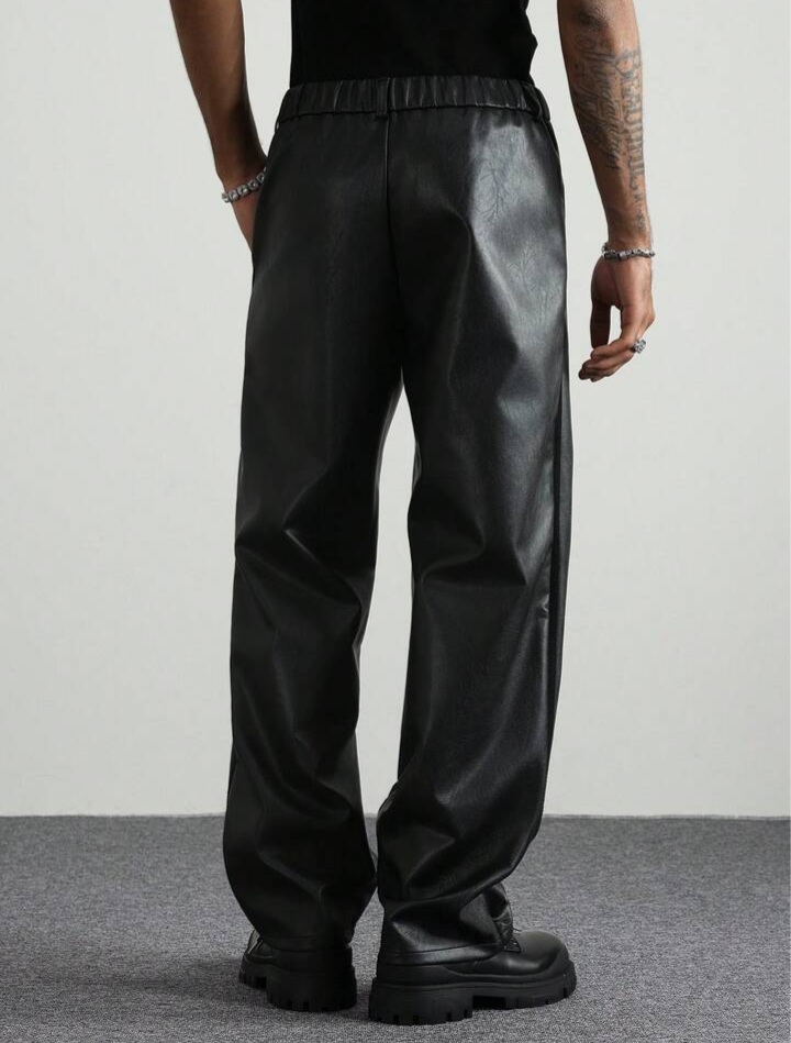 Men's Black PU Leather Trousers Pants